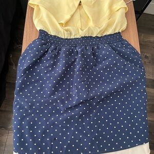 Xhilaration Blue and Yellow Polka Dot Skirt Set